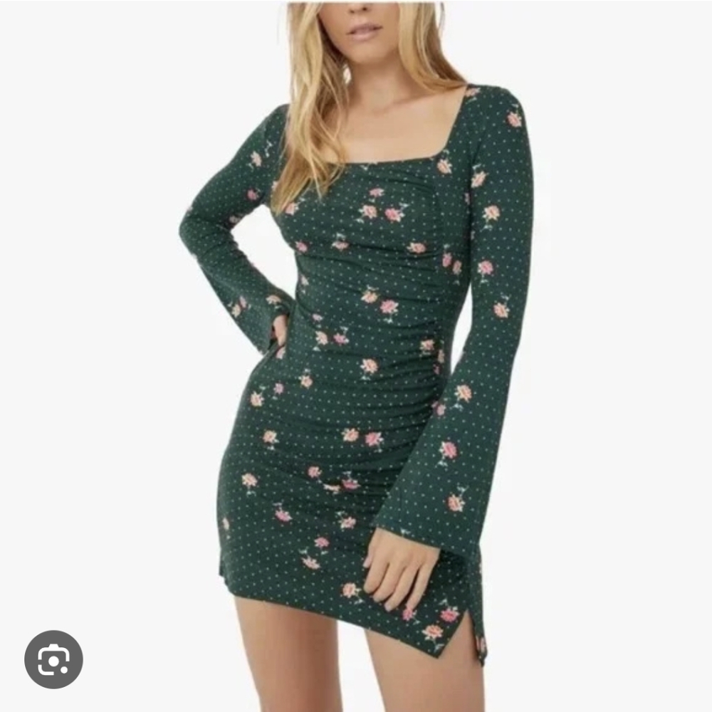 NWT Free People CELIA MINI DRESS IN EMERALD JEWEL COMBO